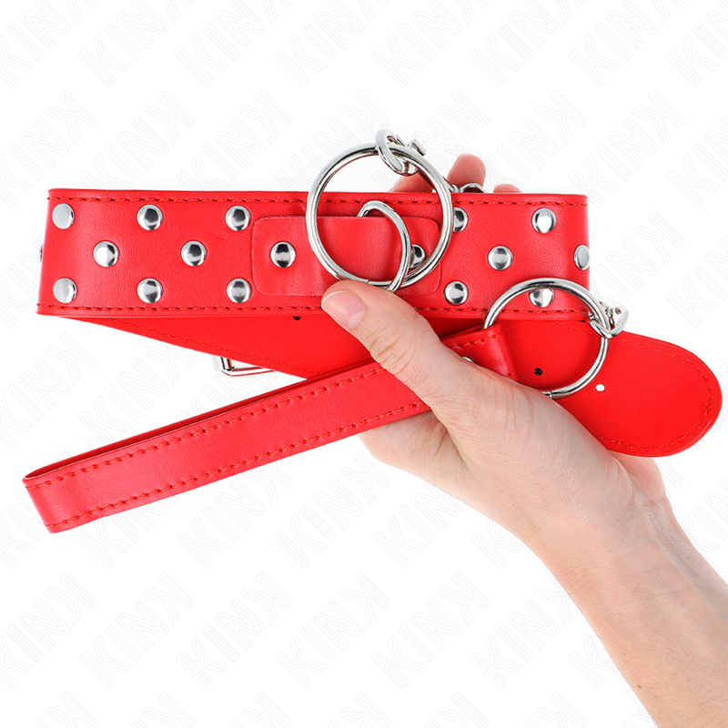 KINK - COLLIER RIVET ANNEAU AVEC CEINTURE 65 CM ROUGE AJUSTABLE 36-50 CM X 3,8 CM - Sensualia