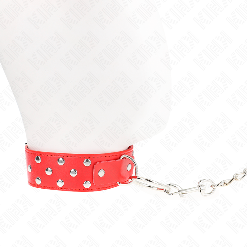 KINK - COLLIER RIVET ANNEAU AVEC CEINTURE 65 CM ROUGE AJUSTABLE 36-50 CM X 3,8 CM - Sensualia