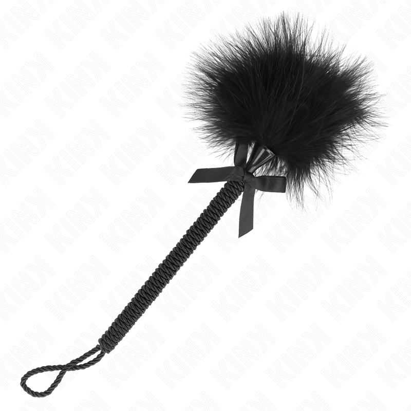 KINK - Baguette en corde de nylon avec plumes chatouillantes et noeud noir 25 cm - Sensualia