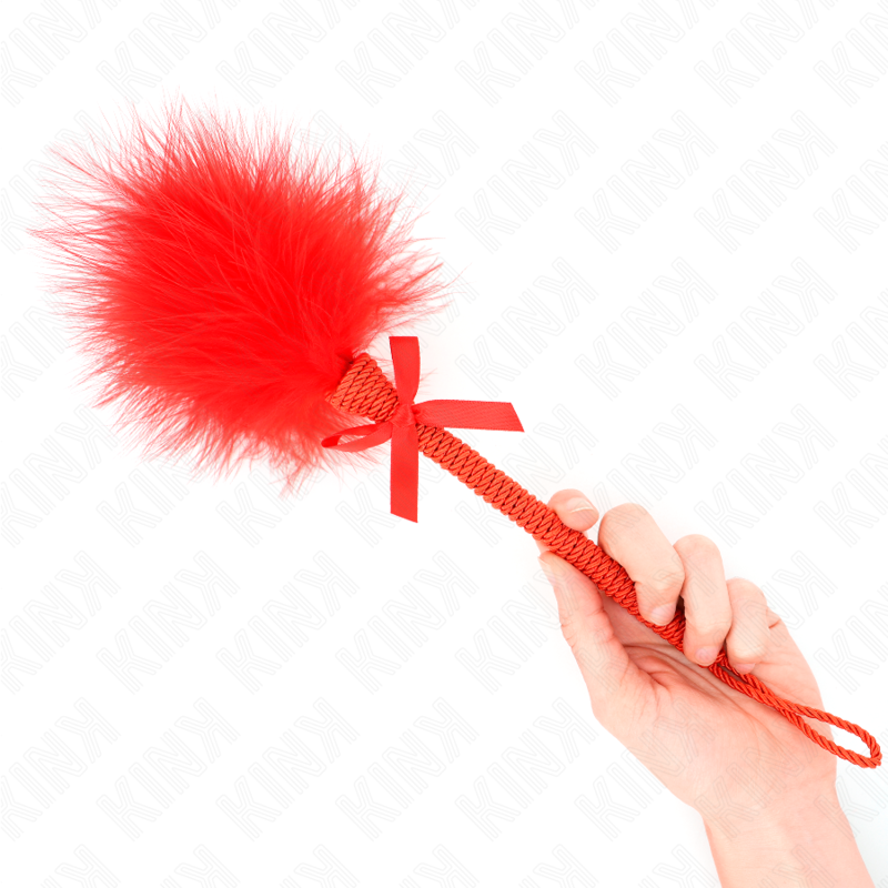 KINK - Baguette en corde de nylon avec plumes chatouillantes et noeud rouge 25 cm - Sensualia