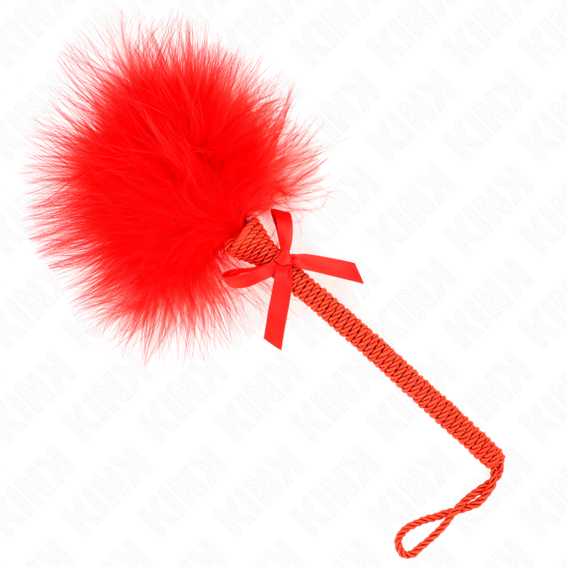 KINK - Baguette en corde de nylon avec plumes chatouillantes et noeud rouge 25 cm - Sensualia