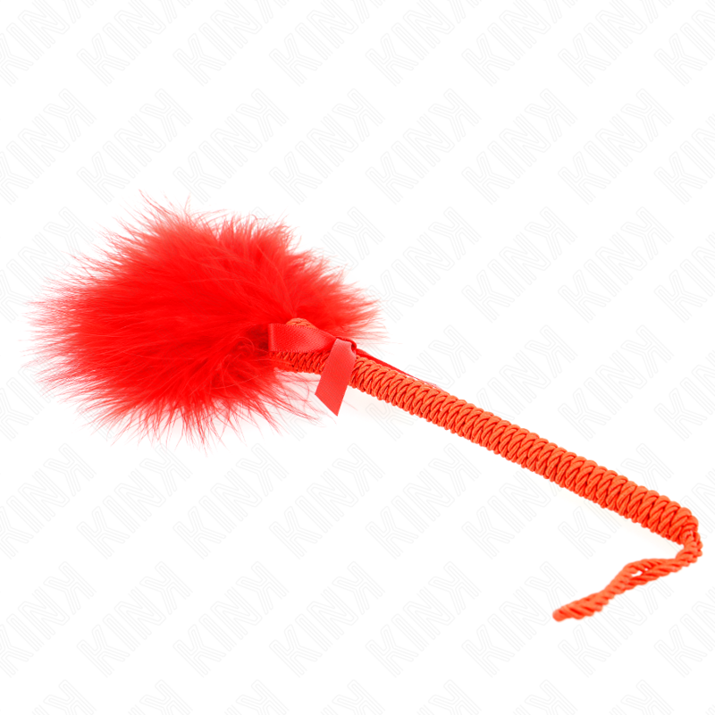 KINK - Baguette en corde de nylon avec plumes chatouillantes et noeud rouge 25 cm - Sensualia