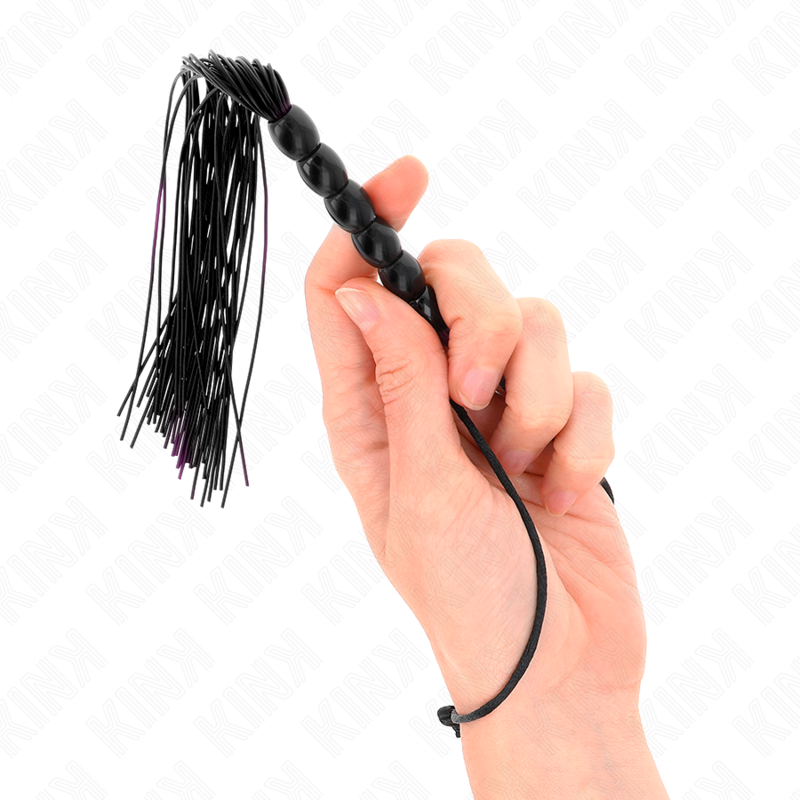KINK - MINI FOUET EN SILICONE AVEC 6 BILLES NOIRES 26 CM - Sensualia