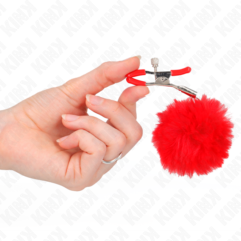 KINK - PINCE A METON BOULE FAUSSE FOURRURE ROUGE 6 CM - Sensualia