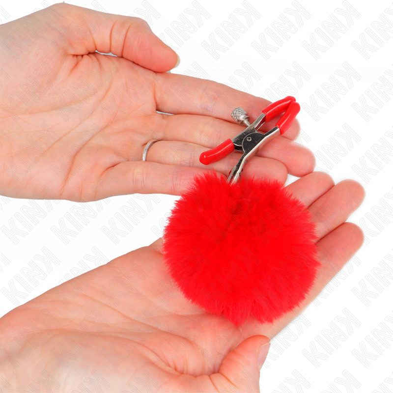 KINK - PINCE A METON BOULE FAUSSE FOURRURE ROUGE 6 CM - Sensualia