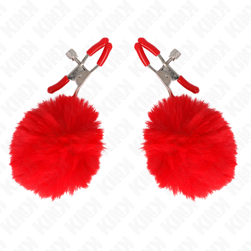 KINK - PINCE A METON BOULE FAUSSE FOURRURE ROUGE 6 CM - Sensualia
