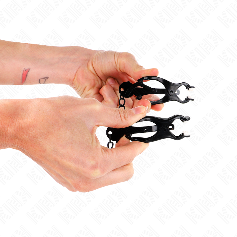 KINK - PINCES À METELLES TRÈFLE JAPONAIS AVEC CHAÎNE NOIR 30 CM - Sensualia