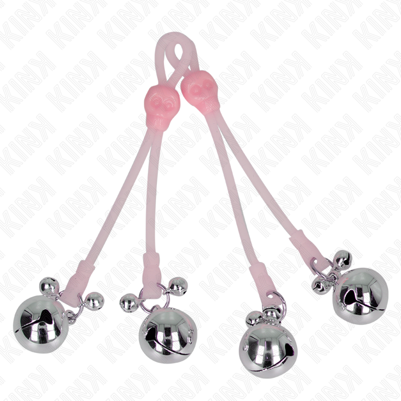 KINK - PINCES À TÉLÉPIN LUMINEUSES CRÂNE AVEC ANNEAU CLOCHES RÉGLABLES ROSE / ARGENT - Sensualia