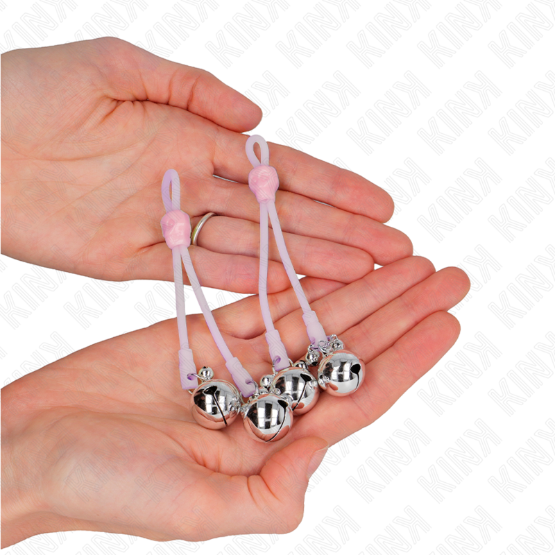 KINK - PINCES À TÉLÉPIN LUMINEUSES CRÂNE AVEC ANNEAU CLOCHES RÉGLABLES ROSE / ARGENT - Sensualia