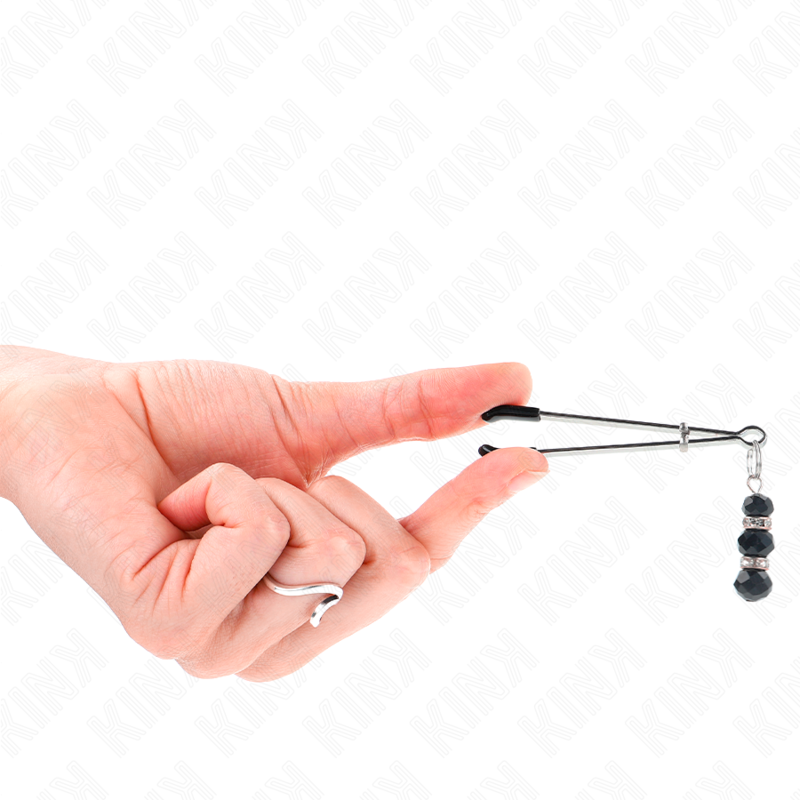 KINK - PINCES À TETON FINES OR AVEC 3 BILLES DE VERRE NOIR 7 CM - Sensualia