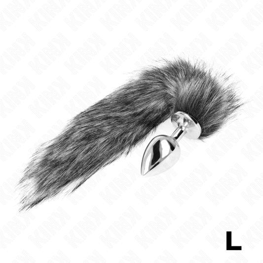 KINK - PLUG ANAL TAILLE L 10 X 4 CM AVEC QUEUE SYNTHÉTIQUE 40 CM GRIS - Sensualia