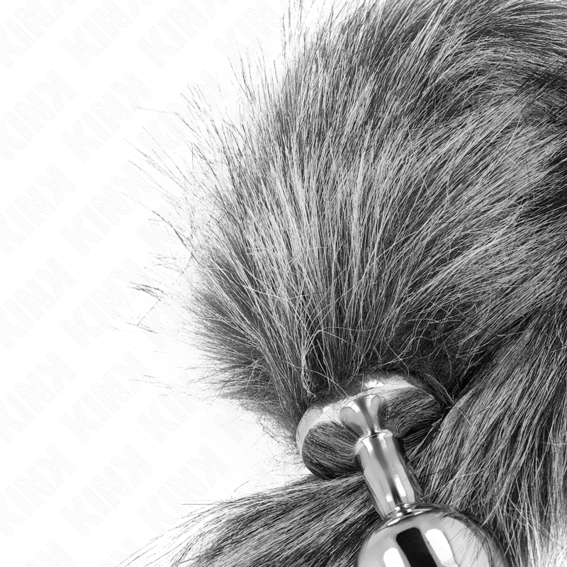 KINK - PLUG ANAL TAILLE M 8 X 3,5 CM AVEC QUEUE SYNTHÉTIQUE 40 CM GRIS - Sensualia