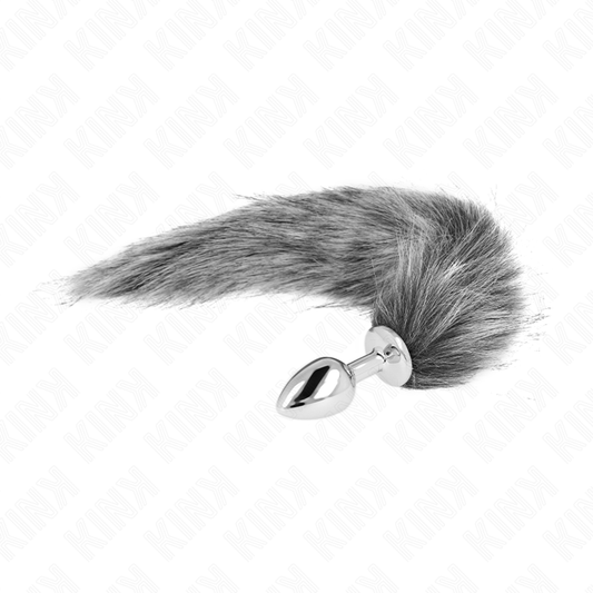 KINK - PLUG ANAL TAILLE S 7 X 3 CM AVEC QUEUE SYNTHÉTIQUE 40 CM GRIS - Sensualia