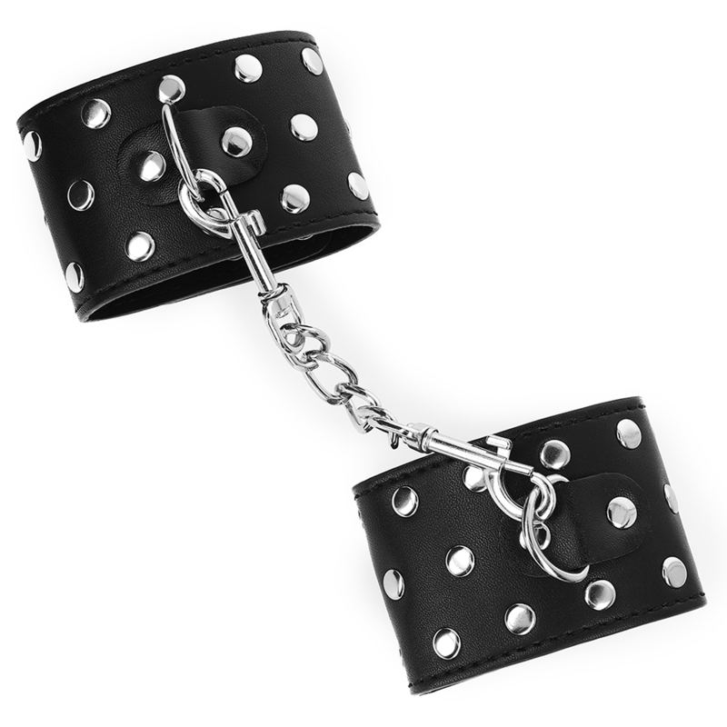 KINK - APPAREILS DE RETENUE POIGNETS AVEC FERMETURE PRESSION PLEINE DE RIVETS NOIR AJUSTABLE 19-24 CM X 5,5 CM - Sensualia