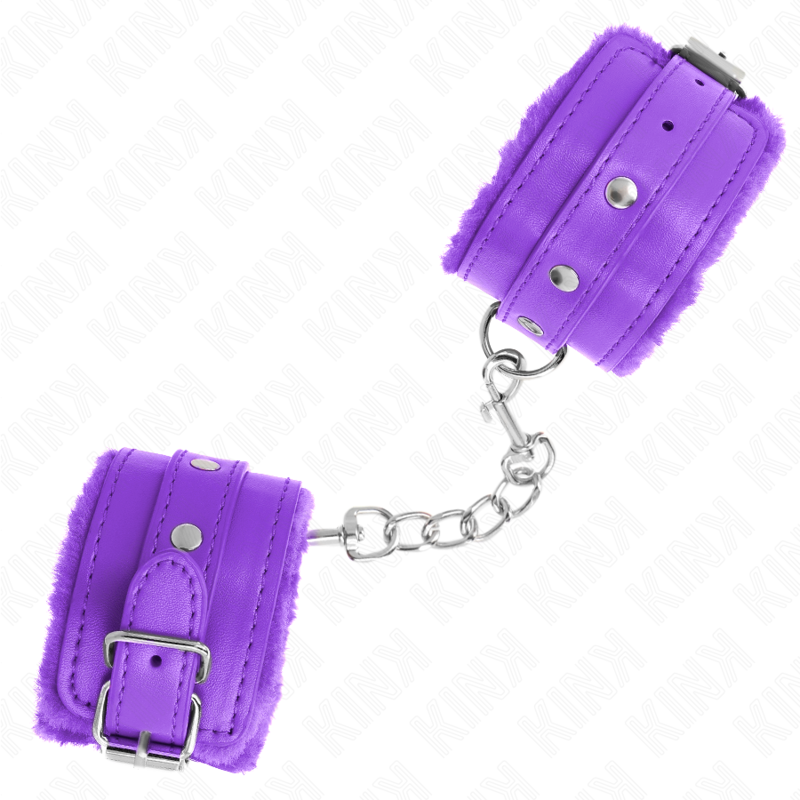 KINK - APPUI-POIGNETS DOUBLÉS DE FOURRURE PREMIUM VIOLET AVEC CEINTURE VIOLET AJUSTABLE 17-29 CM X 6 CM - Sensualia