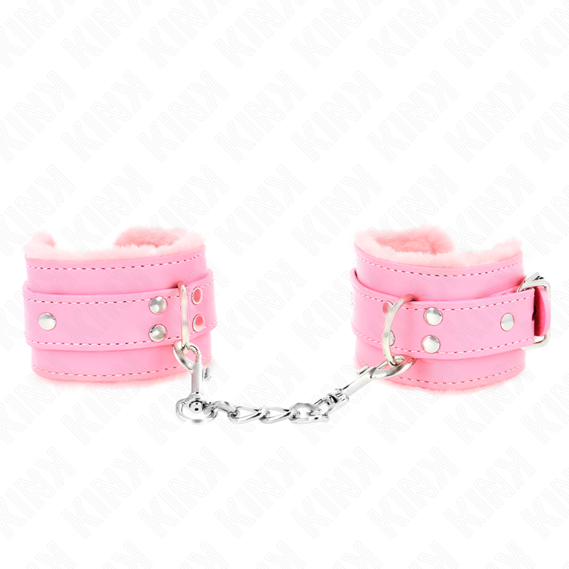 KINK - APPUI-POIGNETS DOUBLÉS DE FOURRURE ROSE AVEC CEINTURE ROSE RÉGLABLE 17-29 CM X 6 CM - Sensualia