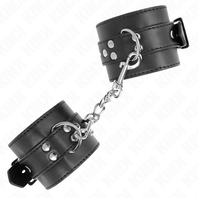 KINK - APPUI-POIGNETS NOIR AVEC CEINTURE NOIRE RÉGLABLE 17-28 CM X 6 CM - Sensualia