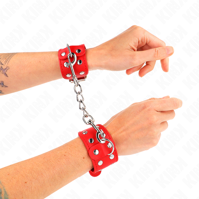 KINK - BRACELETS AVEC DOUBLE LIGNE DE CLOUS RÉGLABLES ROUGE - Sensualia