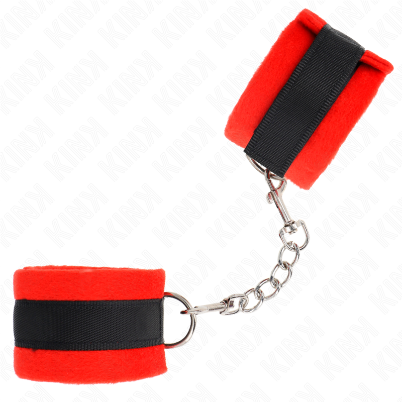 KINK - MANCHETTES DÉBUTANT EN FOURRURE NOIR-ROUGE 30 X 7 CM - Sensualia