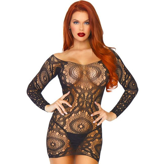 LEG AVENUE - MINI-ROBE EN DENTELLE  MANCHES LONGUES TAILLE UNIQUE - Sensualia