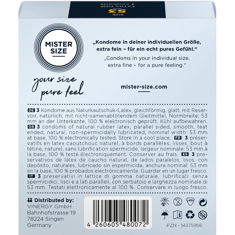 MISTER SIZE - PRÉSERVATIF TAILLE M 53 MM (3 UNITÉS) - Sensualia