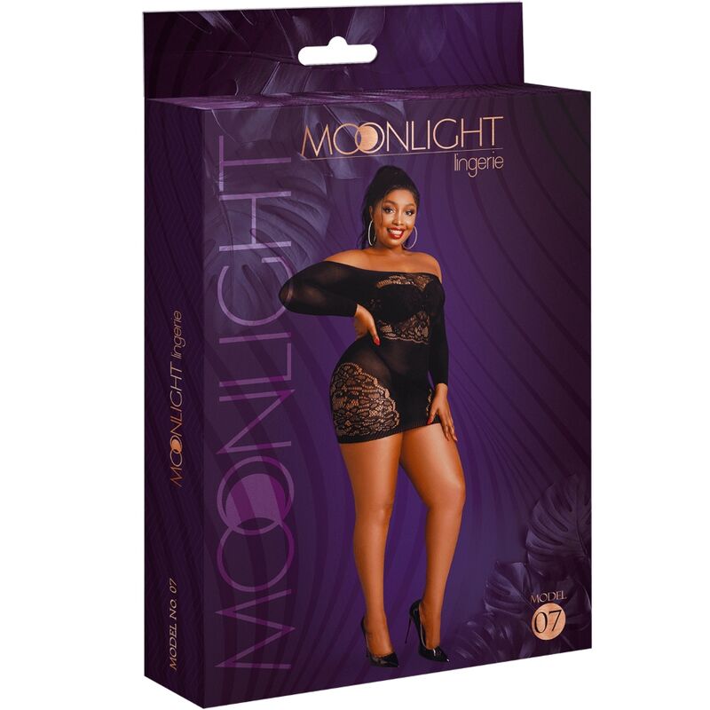 MOONLIGHT - ROBE À MANCHES LONGUES MODÈLE 7 NOIRE GRANDE TAILLE - Sensualia