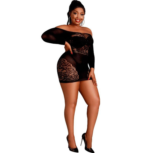 MOONLIGHT - ROBE À MANCHES LONGUES MODÈLE 7 NOIRE GRANDE TAILLE - Sensualia
