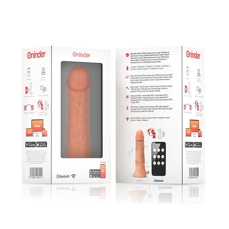 ONINDER - GRAND GODE VIBRATEUR BOGOTÁ 9 VITESSES NATUREL 22 CM -O- 4,5 CM - APPLICATION GRATUITE - Sensualia
