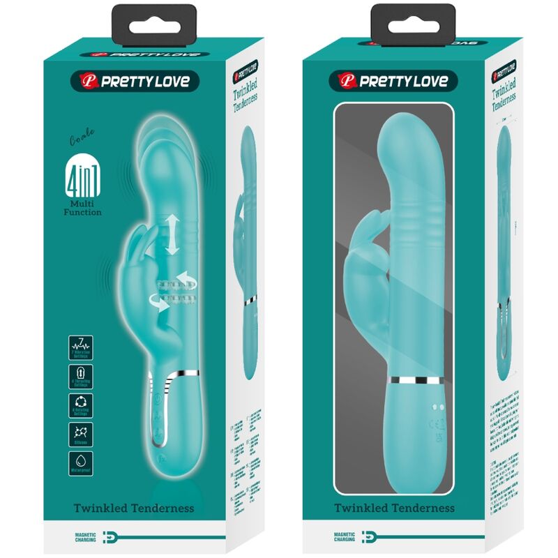PRETTY LOVE - VIBRATEUR COALE RABBIT PERLES VERT AQUA - Sensualia