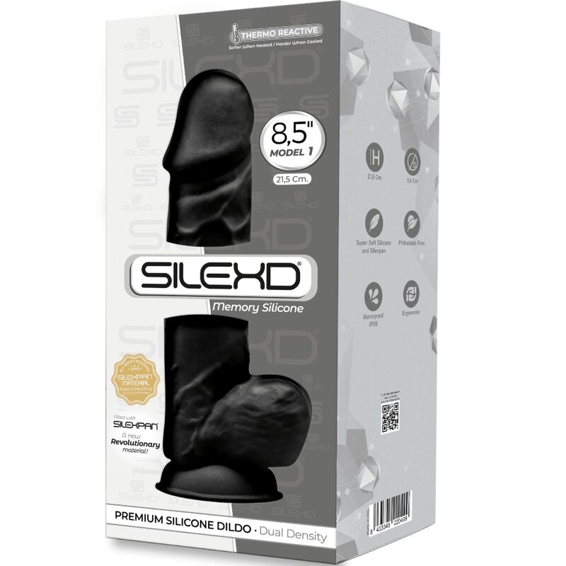 SILEXD - MODÈLE 1 PÉNIS RÉALISTE PREMIUM SILEXPAN SILICONE NOIR 21.5 CM - Sensualia